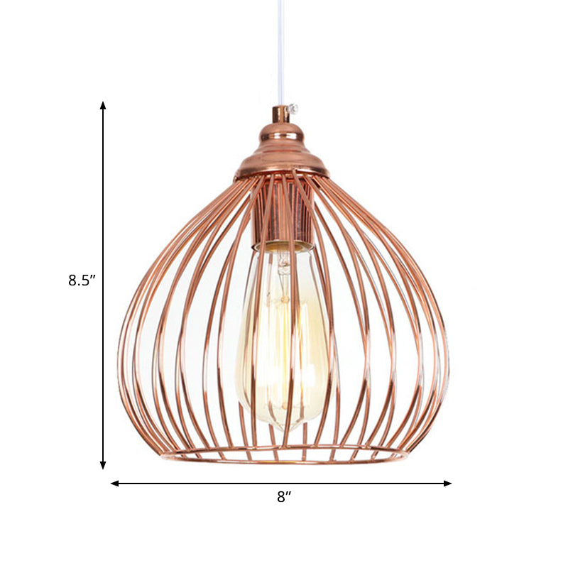 Gourd Single Pendant Light with Wire Guard 1 Light Industrial Hanging Ceiling Light in Rose Gold