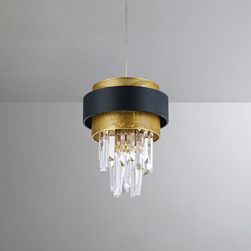 Accordi della Grande stanza giù Mini Pendant Prisms Crystal Modern 1 Bulb Black and Gold Finish Sospension Light