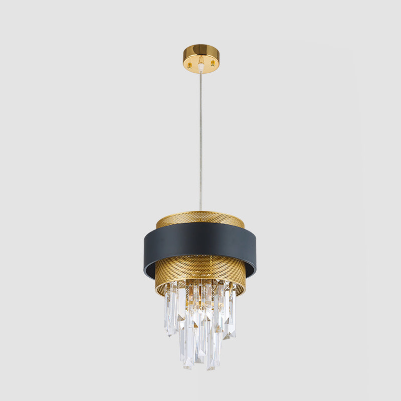 Accordi della Grande stanza giù Mini Pendant Prisms Crystal Modern 1 Bulb Black and Gold Finish Sospension Light