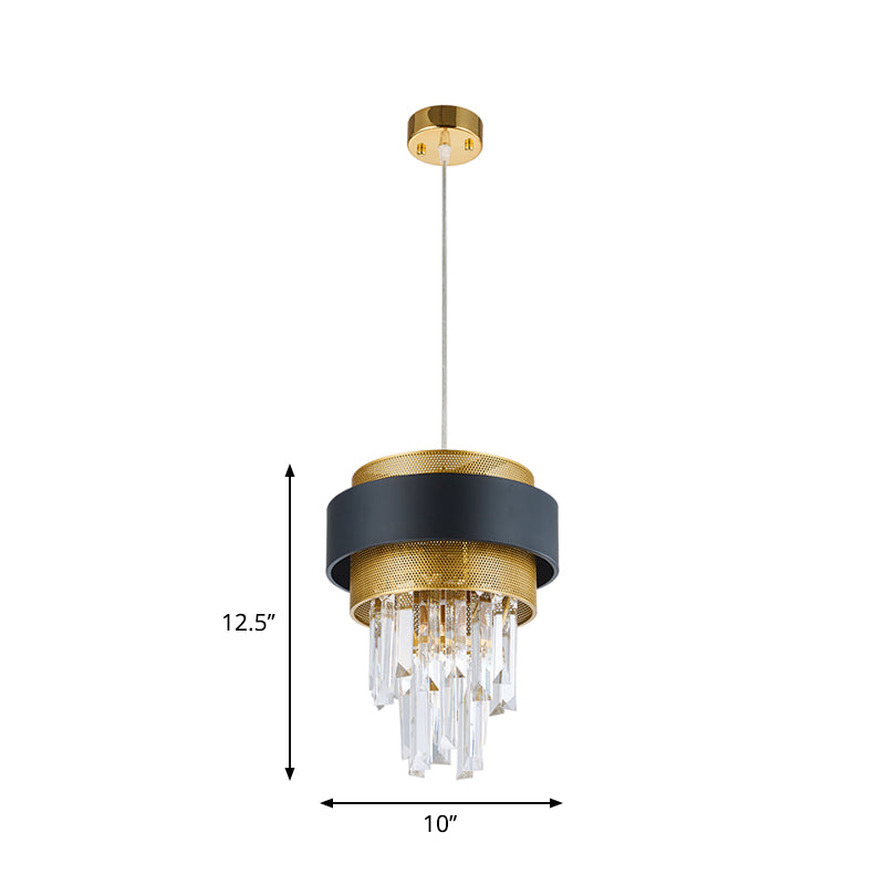 Accordi della Grande stanza giù Mini Pendant Prisms Crystal Modern 1 Bulb Black and Gold Finish Sospension Light