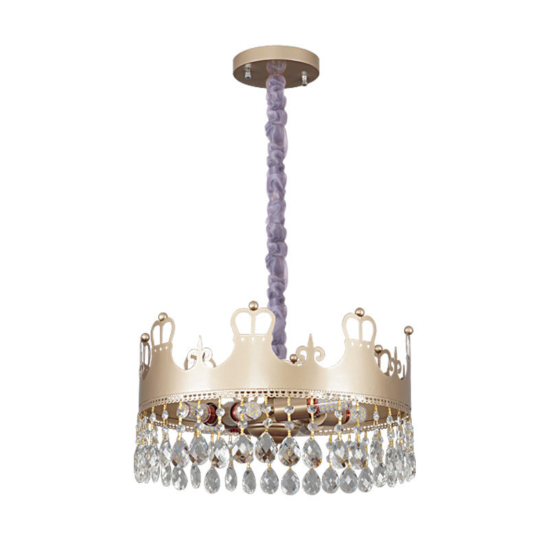 Lampe de lustre de la couronne traditionnelle 6 têtes accents de cristal clair léger de suspension en or