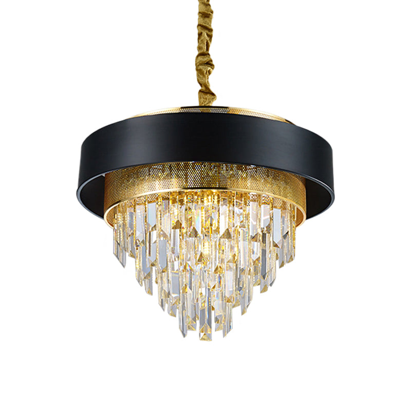 5 hoofden taps toelopend plafond kroonluchter traditionele zwart/witte afwerking heldere kristalprisma's hanger met goud gaas