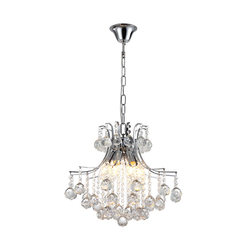 6 Heads Pendant Chandelier Contemporary Swirled Arm Clear Crystal Orbs Suspension Lighting in Chrome