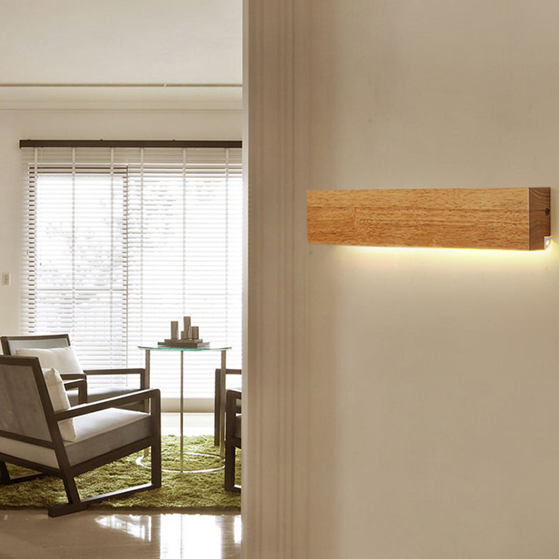 Modern Linear Wooden Wall Sconce Lamp 1-Light LED Down Lighting Fixture for Bedroom