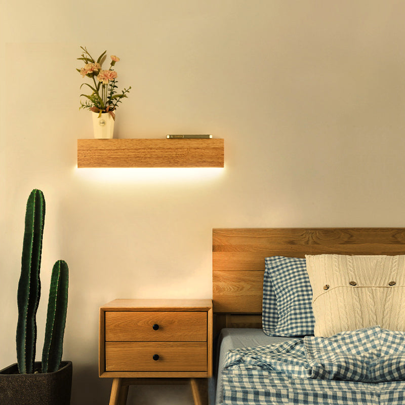 Modern Linear Wooden Wall Sconce Lamp 1-Light LED Down Lighting Fixture for Bedroom