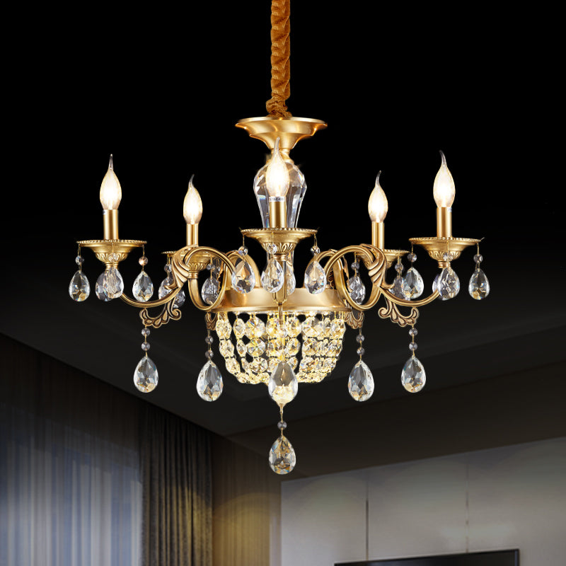 3/5 Heads Chandelier Lamp Traditional Candlestick Clear/Amber Crystal Accents Suspension Pendant