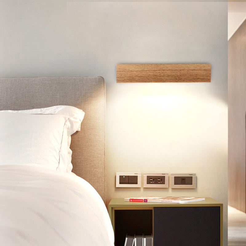 Modern Linear Wooden Wall Sconce Lamp 1-Light LED Down Lighting Fixture for Bedroom