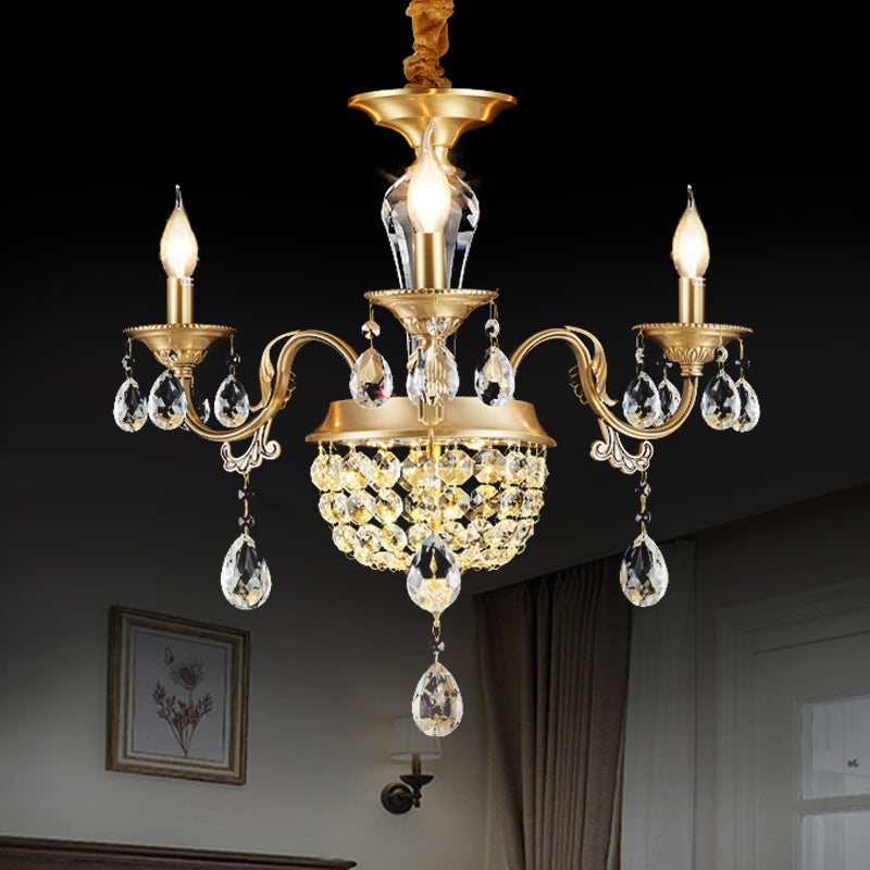 3/5 Heads Chandelier Lamp Traditional Candlestick Clear/Amber Crystal Accents Suspension Pendant