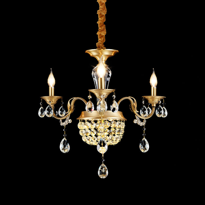 3/5 Heads Chandelier Lamp Traditional Candlestick Clear/Amber Crystal Accents Suspension Pendant