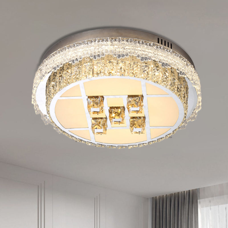 Circular Crystal Blocks Lighting Fixture Contemporary LED Bedroom Flush Mount in Stainless - Acciaio