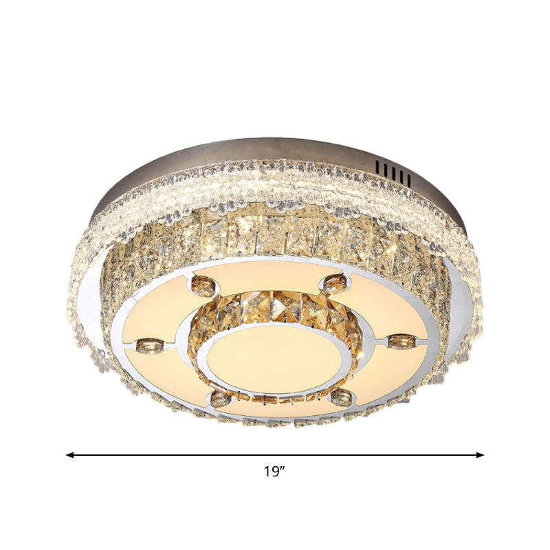 Modern Round Flush Mount Lamp Clear Crystals LED Ceiling Light Fixture for Sleeping Room