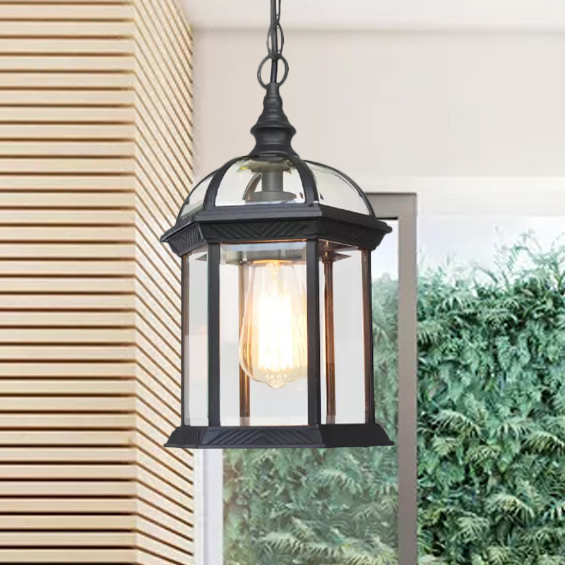 Black/Bronze/Gold Lantern Assicidio Light con tonalità in vetro trasparente 1 lampadina 8 "/9.5"/12 "W illuminazione esterna vintage