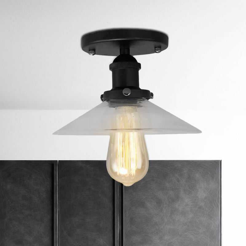 Soucoupe en verre givré, éclairage semi-affleurant, luminaire de cuisine vintage à 1 ampoule, noir/laiton/cuivre