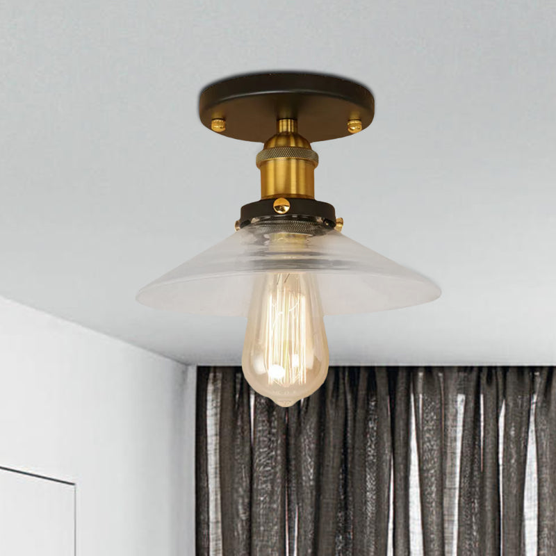 Soucoupe en verre givré, éclairage semi-affleurant, luminaire de cuisine vintage à 1 ampoule, noir/laiton/cuivre