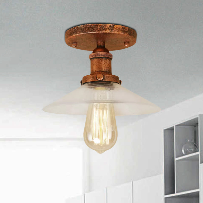 Soucoupe en verre givré, éclairage semi-affleurant, luminaire de cuisine vintage à 1 ampoule, noir/laiton/cuivre