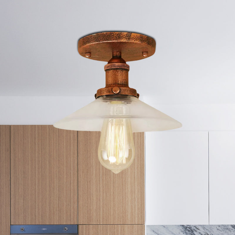Soucoupe en verre givré, éclairage semi-affleurant, luminaire de cuisine vintage à 1 ampoule, noir/laiton/cuivre