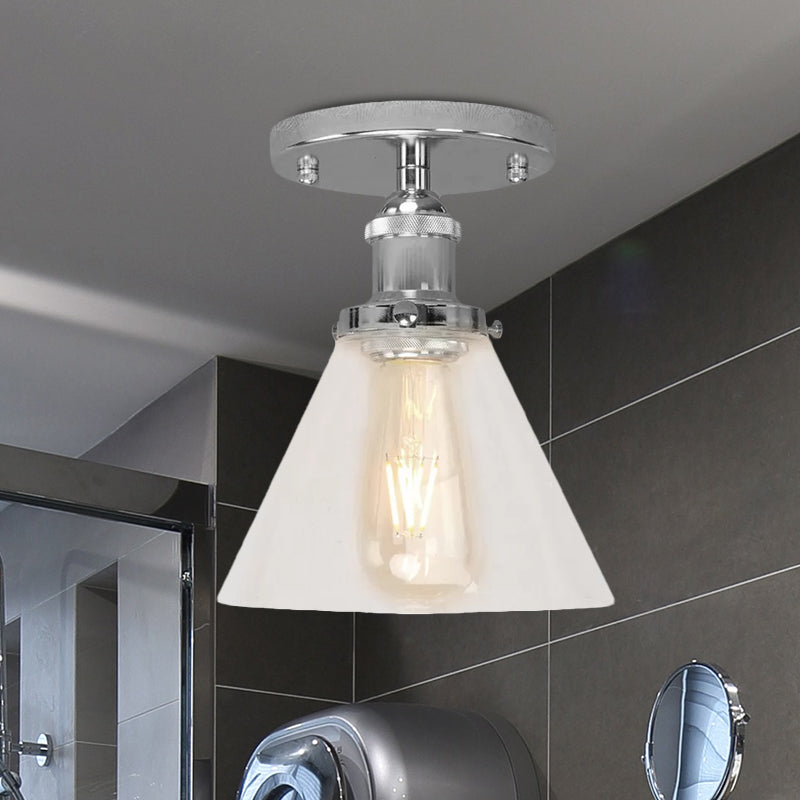 Single Bulb Semi-Flush Mount Industrial Conical Clear Glass Ceiling Light in Black / Brass / Copper