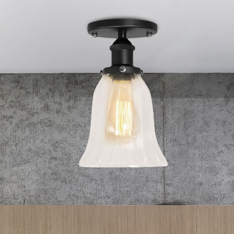 Industrielle, ausgestellte, halbbündige Glasleuchte mit einer Glühbirne in Schwarz/Bronze/Kupfer