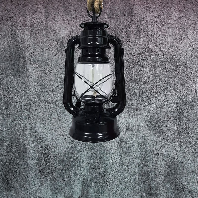 Black/Bronze/Antique Brass 1 Light Pendant Ceiling Light Industrial Clear Glass Kerosene Hanging Lamp for Coffee Shop