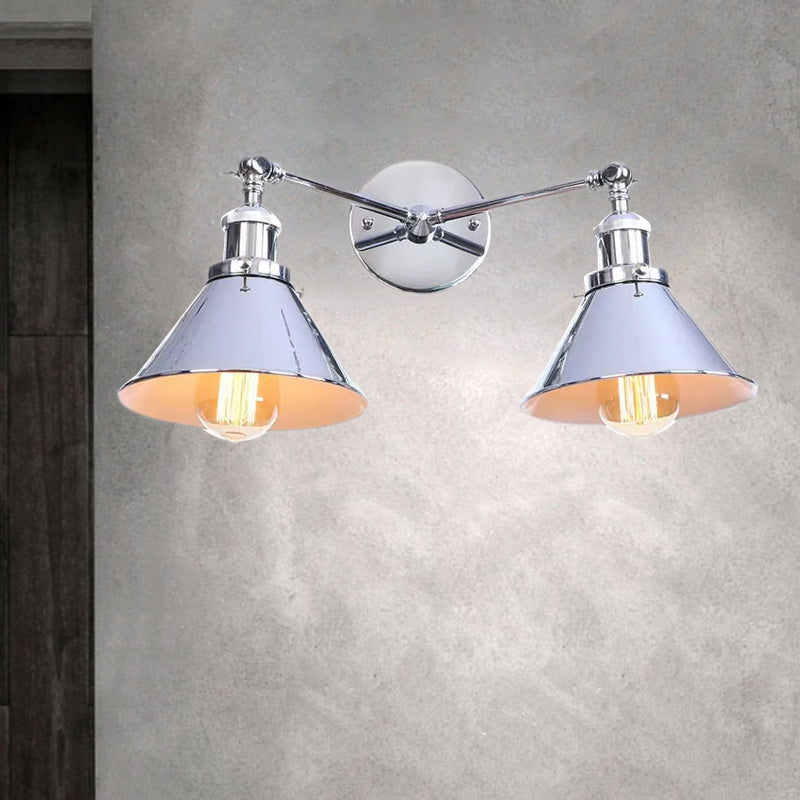 Tire d'ombrage effilée Mur mural Fixture industriel vintage 2 têtes Moup de serrage de la ferme Lumière en noir / laiton