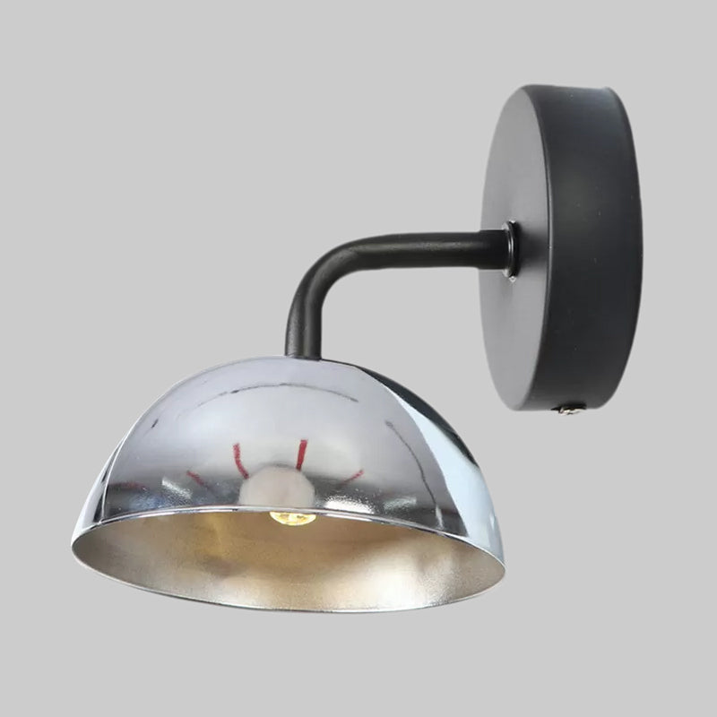 1 Light Wall Sconce Industrial Dome Shade Metal Down Wall Light with Curved Arm in Black/Brass for Bedroom