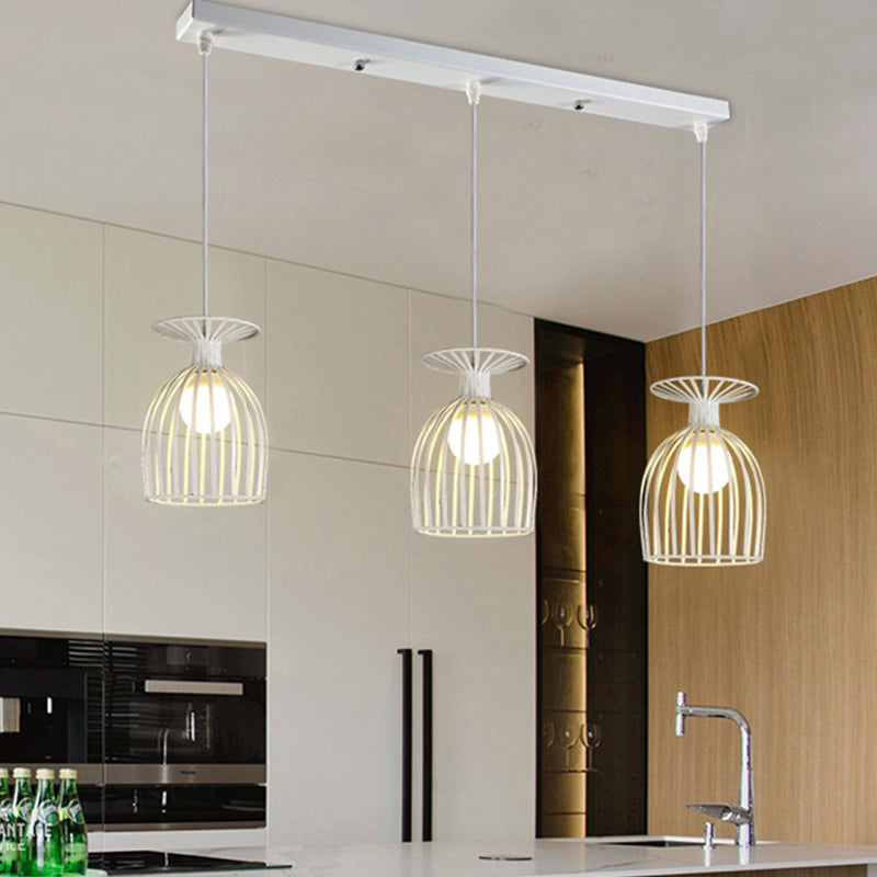 Lampada a sospensione in metallo in metallo da vino con ombra a gabbia industriale a 3 luci sala da pranzo il soffitto in bianco/nero