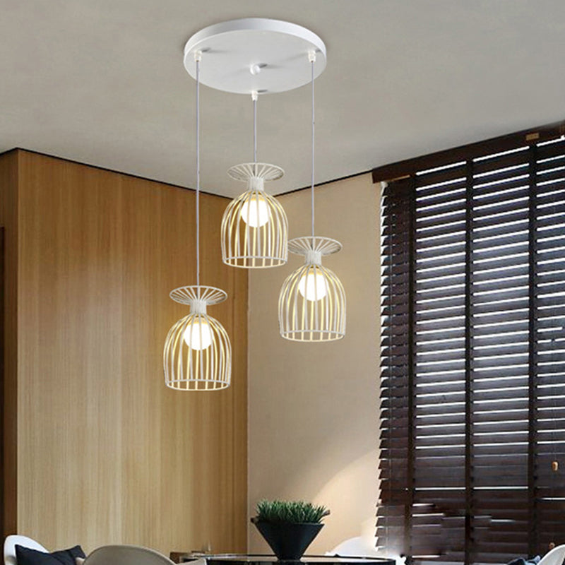 Lampada a sospensione in metallo in metallo da vino con ombra a gabbia industriale a 3 luci sala da pranzo il soffitto in bianco/nero