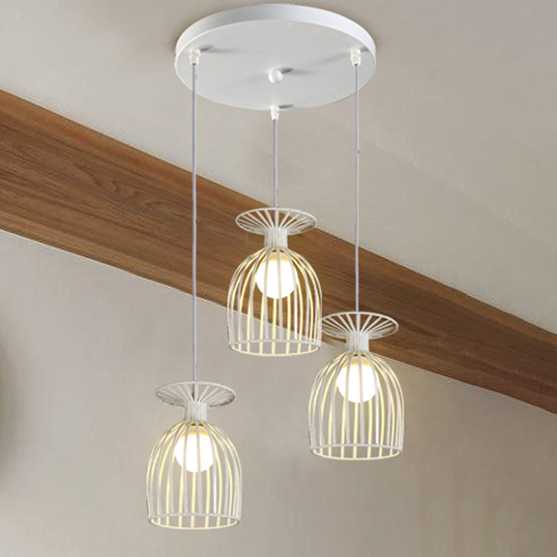 Lampada a sospensione in metallo in metallo da vino con ombra a gabbia industriale a 3 luci sala da pranzo il soffitto in bianco/nero