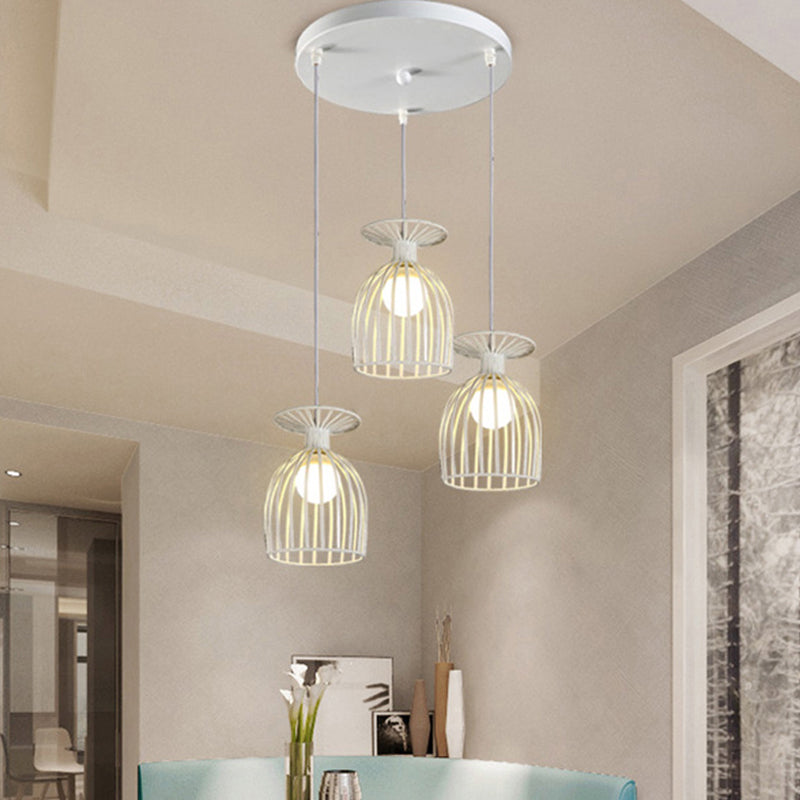 Lampada a sospensione in metallo in metallo da vino con ombra a gabbia industriale a 3 luci sala da pranzo il soffitto in bianco/nero