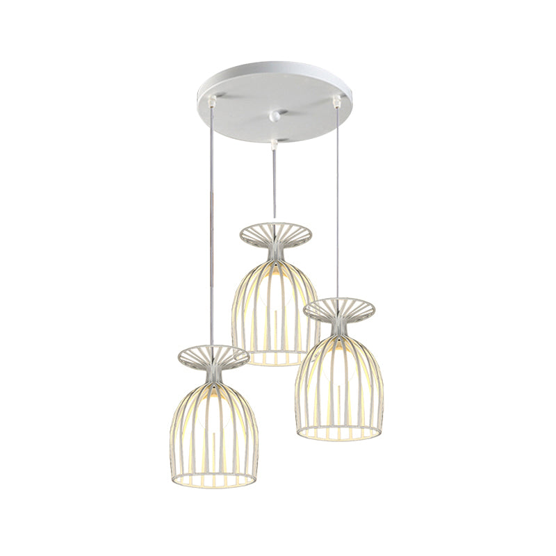 Lampada a sospensione in metallo in metallo da vino con ombra a gabbia industriale a 3 luci sala da pranzo il soffitto in bianco/nero