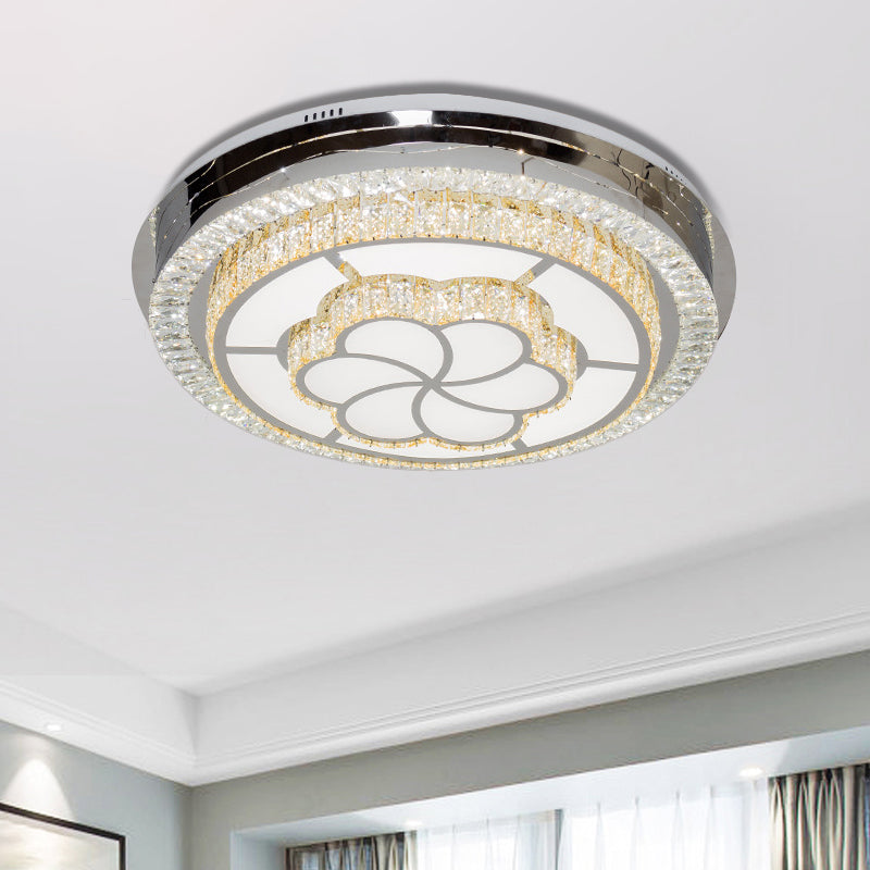 LED Circular Ceiling Mount Contemporary Clear Crystal Blocks Flush Light Fixture for Parlor
