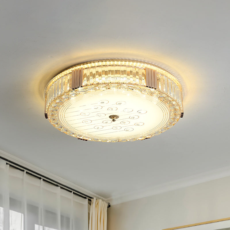Contemporary Circular Lighting Fixture Clear Rectangular-Cut Crystals LED Flush Mount Lamp