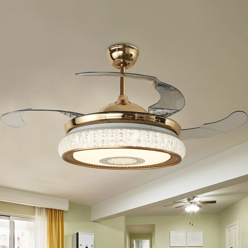 Gold Baldachin LED Semi Flush Contemporary Facettenkristalle Round Anhängerlüfter mit 3 Klingen, 42 "W.