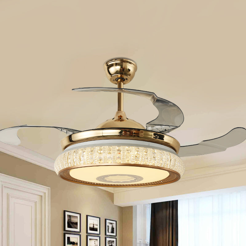 Gold Baldachin LED Semi Flush Contemporary Facettenkristalle Round Anhängerlüfter mit 3 Klingen, 42 "W.
