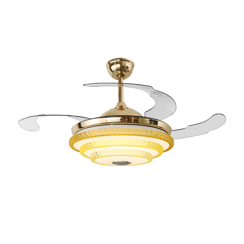 3 Blades Moderne Ronde Semi Flush Bevel gesneden kristallen LED plafondventilator Lamp in goud, 42 "breedte