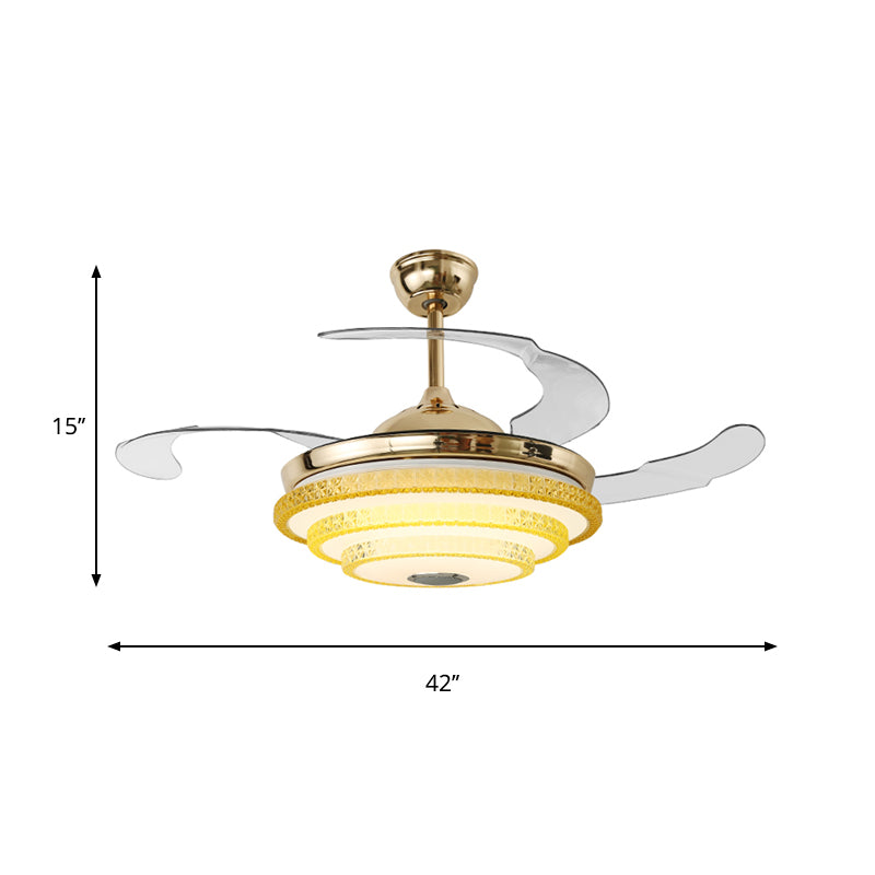 3 Blades Moderne Ronde Semi Flush Bevel gesneden kristallen LED plafondventilator Lamp in goud, 42 "breedte