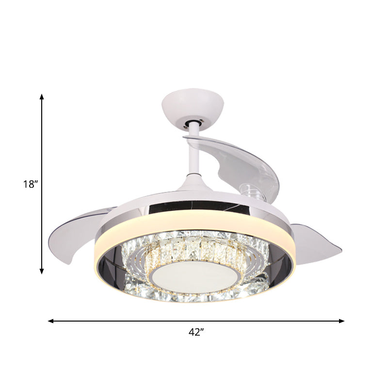 Weiße LED -Anhänger Lüfter Licht zeitgenössische facettierte Kristalle Rund 3 Klingen Halbflush Licht, 42 "W.