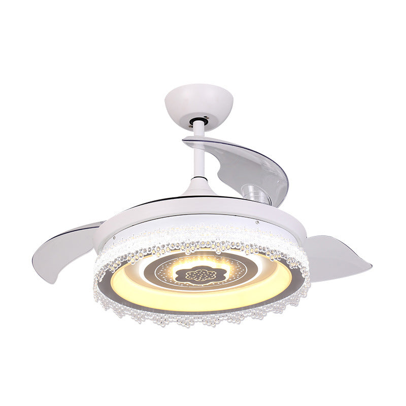 Mont semi-flush rond LED Crystals transparents blancs traditionnels suspendus à la lampe à fans avec 3 lames, 42 "de largeur
