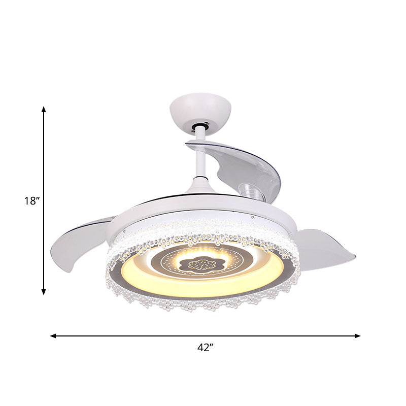 Mont semi-flush rond LED Crystals transparents blancs traditionnels suspendus à la lampe à fans avec 3 lames, 42 "de largeur