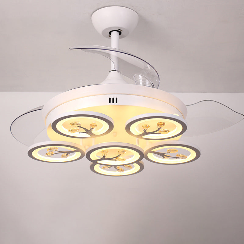 Blumenlängern hängende Lüfter leichte moderne abgeschrägte Kristall Regentropfen LED White Semi Flush Mount mit 4 Klingen, 42 "W.