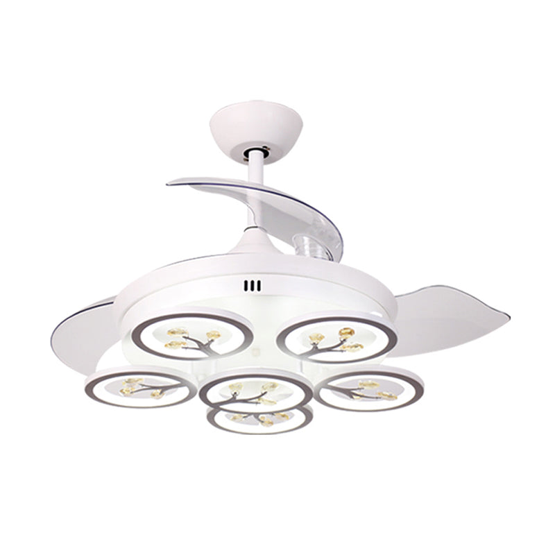 Blumenlängern hängende Lüfter leichte moderne abgeschrägte Kristall Regentropfen LED White Semi Flush Mount mit 4 Klingen, 42 "W.