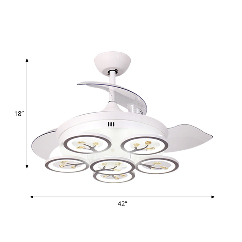 Blumenlängern hängende Lüfter leichte moderne abgeschrägte Kristall Regentropfen LED White Semi Flush Mount mit 4 Klingen, 42 "W.