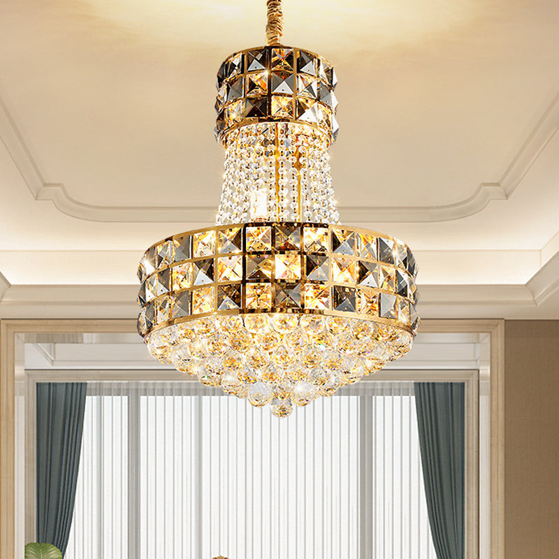 Cone Pendant Chandelier Modern Beveled Crystal 3/8 Lights Living Room Ceiling Suspension Lamp in Gold