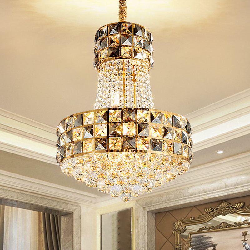 Cone Pendant Chandelier Modern Beveled Crystal 3/8 Lights Living Room Ceiling Suspension Lamp in Gold