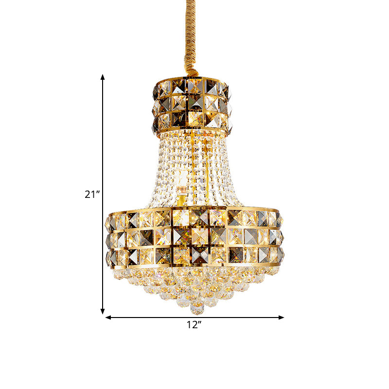 Cone Pendant Chandelier Modern Beveled Crystal 3/8 Lights Living Room Ceiling Suspension Lamp in Gold