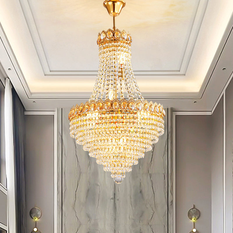 Gold Conical Down Lighting Contemporary 5/8-Bulb Faceted Crystal Ceiling Chandelier for Parlor