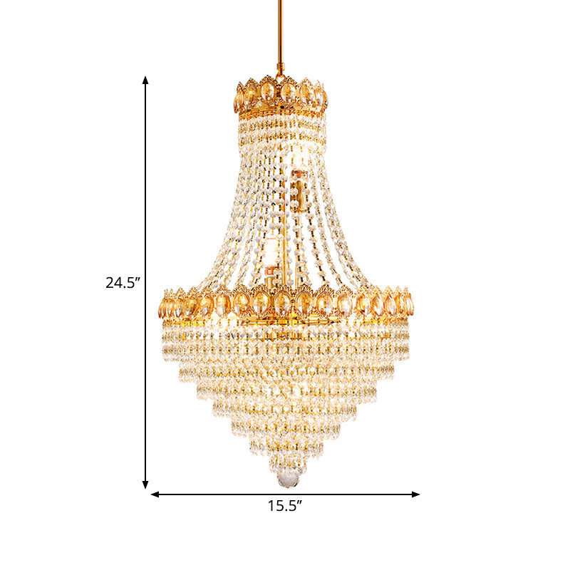 Gold Conical Down Lighting Contemporary 5/8-Bulb Faceted Crystal Ceiling Chandelier for Parlor