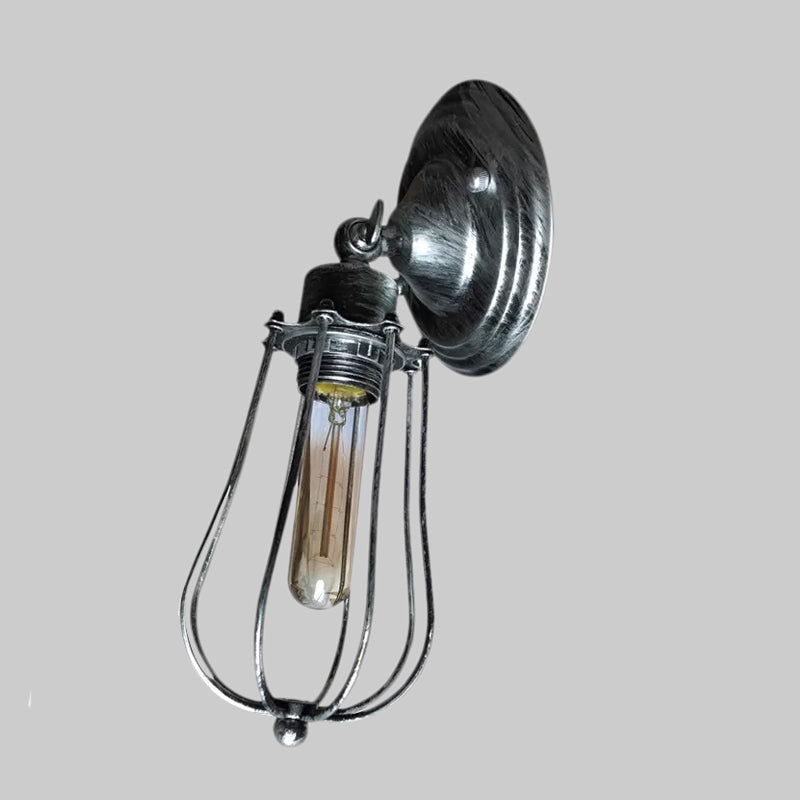 1 Kopfdrahtschutz Wandleuchte Leuchten mit Glühbirnenschatten Industrie gealtertes Messing/antike Silbereisenwandlampe für das Restaurant