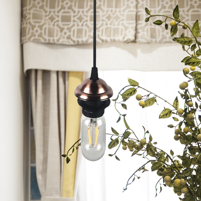 Mini ciondolo industriale illuminazione con lampadina nuda 1 lampada a sospensione regolabile altezza in metallo in bronzo/ottone