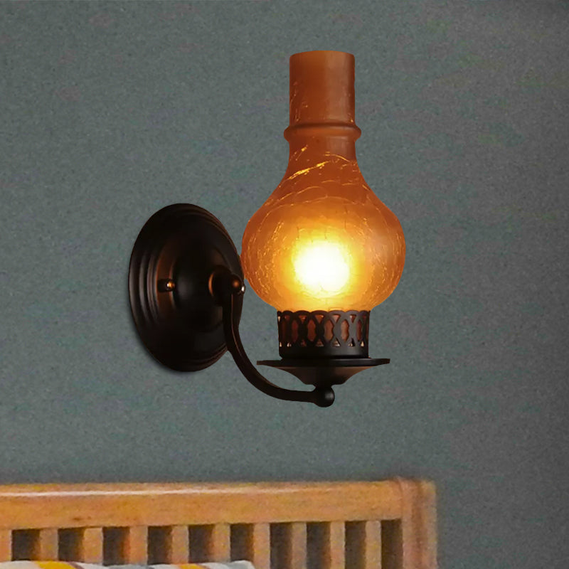 1 Bulb Vase Shade Wall Mounted Light Fixture Rustic White/Amber Crackle Glass Lighting for Corridor